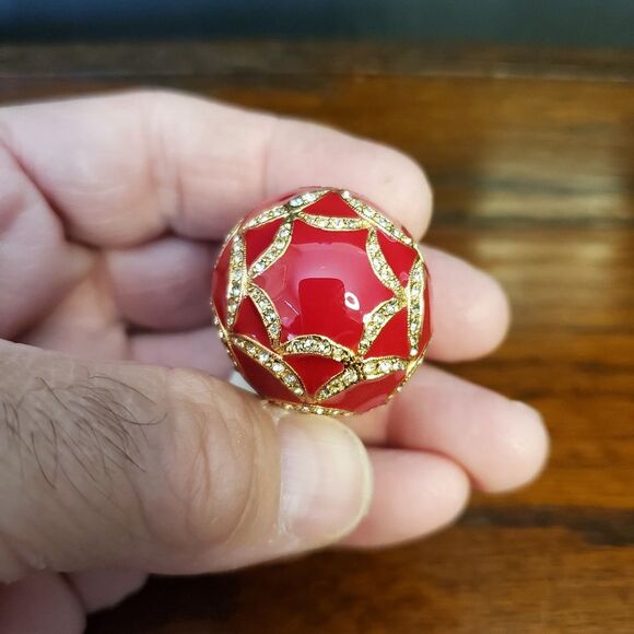 Neiman Marcus CINER Red Rhinestone Egg Pendant Necklace 38" - Picture 6 of 12